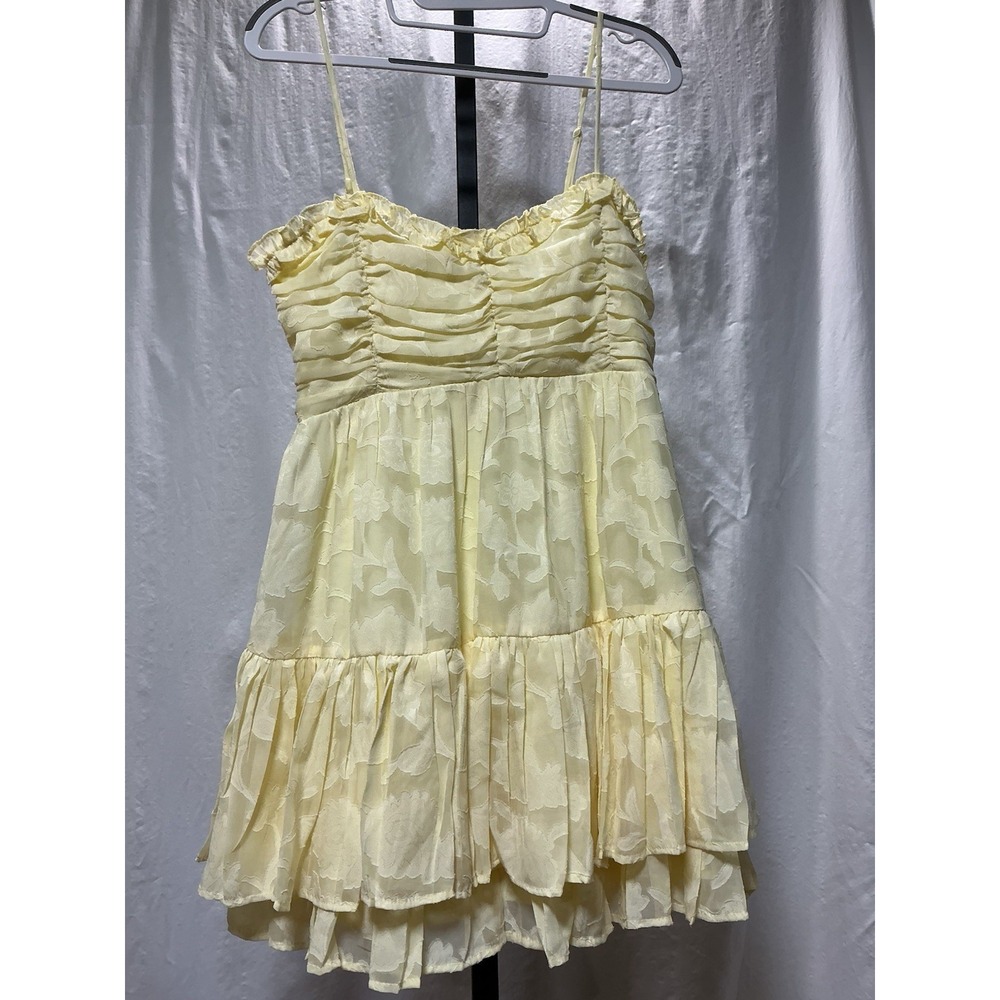 Altar'd State Dress M Yellow Floral Jacquard Ruffle Tiered Mini Dress NWT